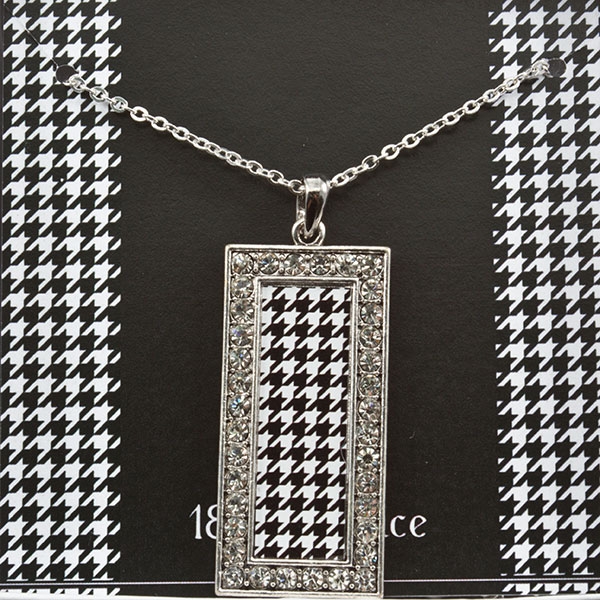 Wholesale silver toned inch necklace black white Houndstooth print pendant czs