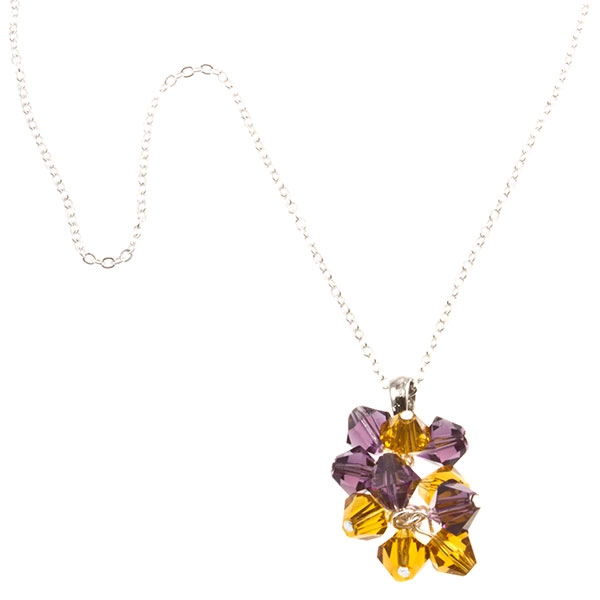Wholesale silver toned necklace dangling purple gold faceted beads