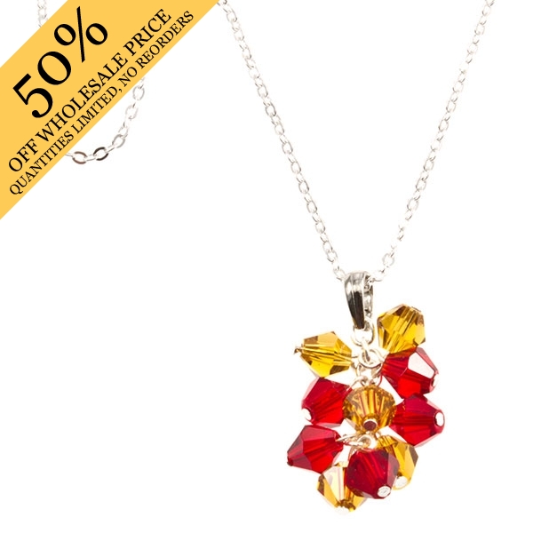 Wholesale silver toned necklace dangling red gold faceted beads