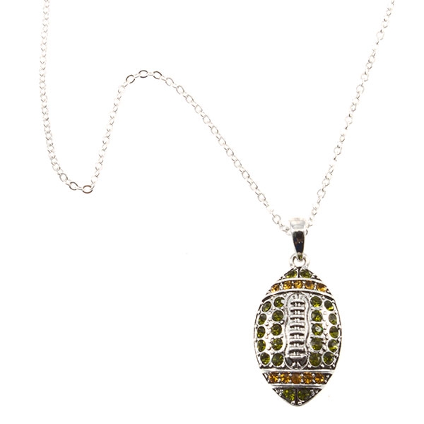 Wholesale silver toned inch necklace football gold green rhinestones