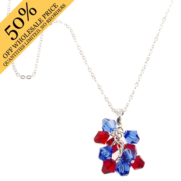 Wholesale silver toned necklace dangling blue red faceted beads