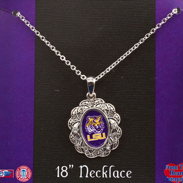 Wholesale inch LSU inspired silver necklace logo center