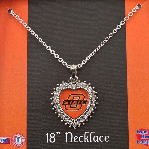 Wholesale inch Silver toned necklace crystal rhinestones surrounding heart Okla