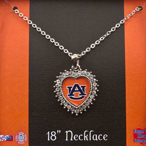 Wholesale inch Silver toned necklace crystal rhinestones surrounding heart Aubu
