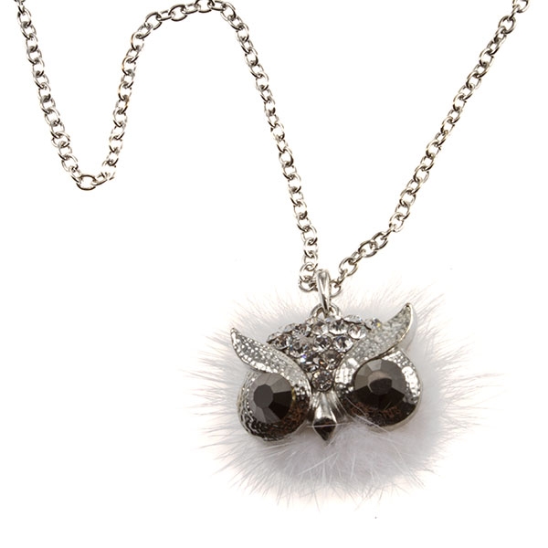 Wholesale silver necklace adorable silver owl pendant clear czs silver cz eyes