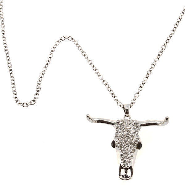 Wholesale silver chain cattle head pendant clear rhinestones black rhinestones