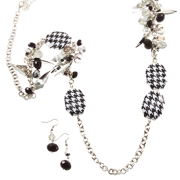Wholesale silver necklace earring set large beads houndstooth finish inches