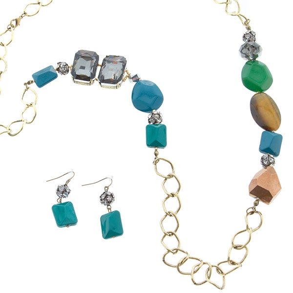 Wholesale inch gold necklace assorted stones beads Comes matching earrings