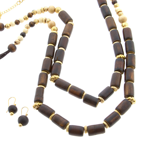 Wholesale inch brown cord necklace long brown wooden beads gold beads rings