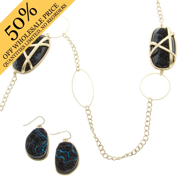 Wholesale inch Matte gold necklace jet stone under abstract matte gold