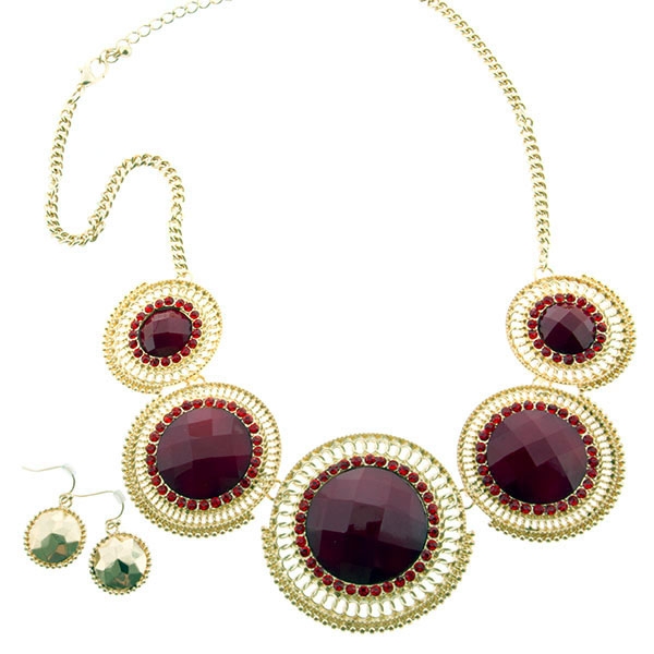 Wholesale inch polished gold necklace five medallion focals red faceted stones