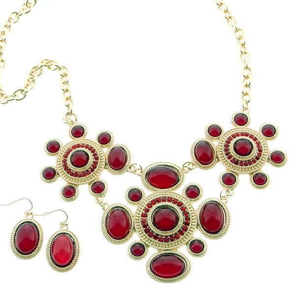 Wholesale inch Matte gold necklace red cabochons red rhinestones