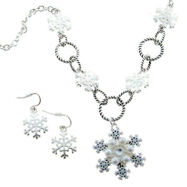 Wholesale silver snowflake necklace set
