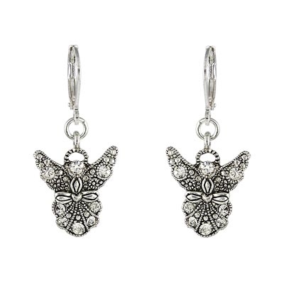 Wholesale angel Fashion Earrings Lever Backs Clear Rhinestones Polished Silver B
