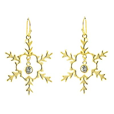Wholesale snowflake Polished Gold Earrings Simulated Rhinestone Dangle Ear Wires