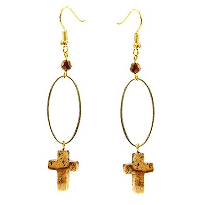 Wholesale jasper Cross Copper Bead Gold Hoop Gold Earring Set Ear Wires Lead Nic