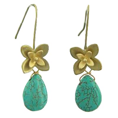 Wholesale flat Gold Floral Turquoise Ear Wire Earrings Earrings Approx L W