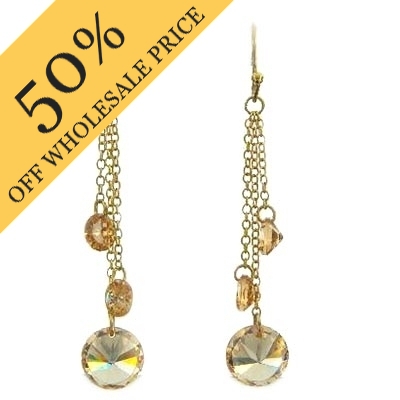 Wholesale simulated Amber Stones Thin Polished Gold Chain Earring Set Ear Wires