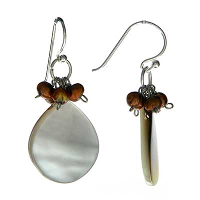 Wholesale genuine Taupe Shell Bronze Glass Bead Cluster Sterling Silver Ear Wire