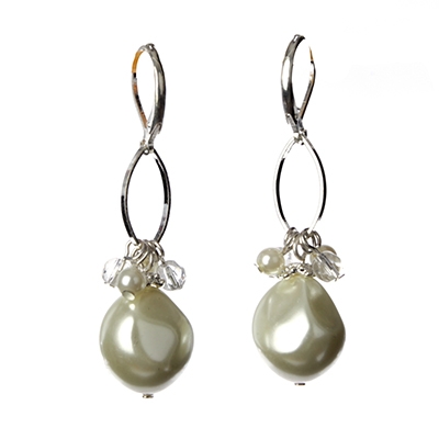 Wholesale baroque White Glass Pearls Silver Earrings Approx L W