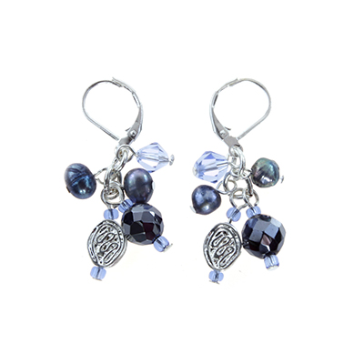 Wholesale blue Glass Dark Blue Designs Polished Silver Earrings Nickel Lead Free