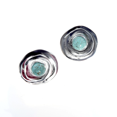Wholesale chinese Turquoise Center Circular Polished Silver Earring Clip Clasp E