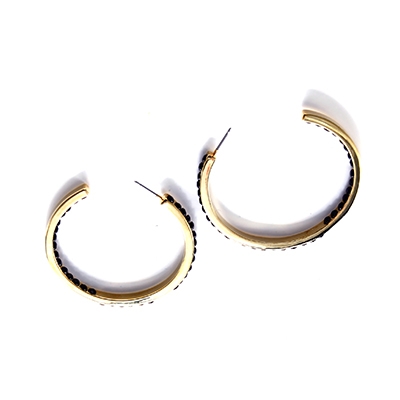 Wholesale polished Silver Moon Hoops Black Stone Insets Nickel Lead Free Earring