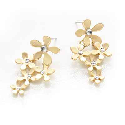 Wholesale matte Gold Floral Post Earrings Crystal Centers Nickel Lead Free Earri