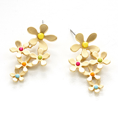 Wholesale matte Gold Floral Post Earrings Mixed Color Centers Nickel Lead Free E