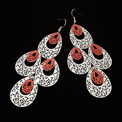 Wholesale filigree Tear Drop Dangle Earrings Polished Silver Orange Accents Lead