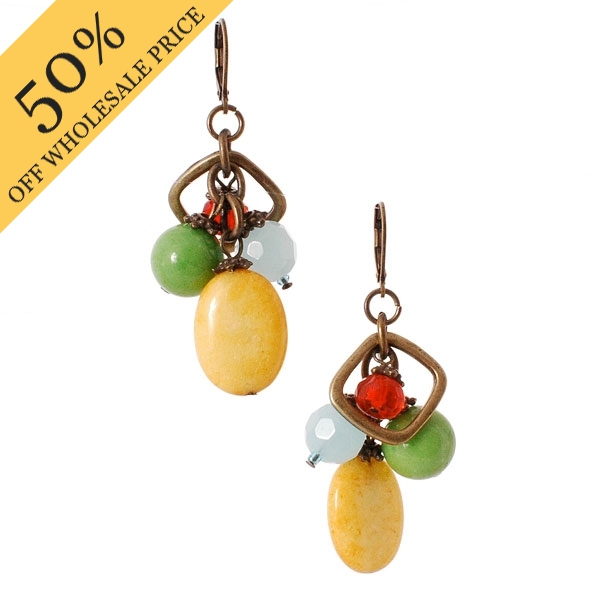 Wholesale genuine Semi precious Stone Yellow Designs Olive Aqua Red Beads Gold E