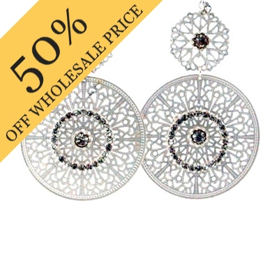 Wholesale filigree White Gold Inset Circles Austrian Crystal Earring Set Lead Sa