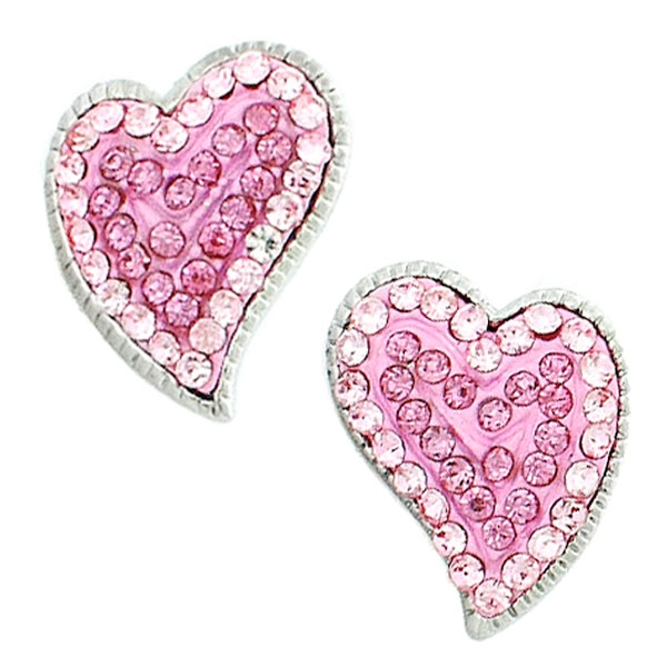 Wholesale heart earrings pink rhinestones polished silver base Post Judson Compa