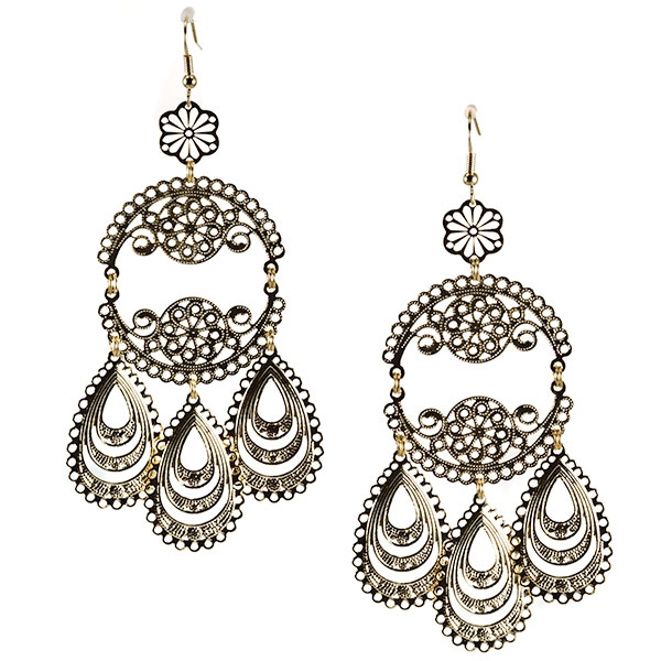 Wholesale bollywood fashion earrings long dangling inches filigree polished gold