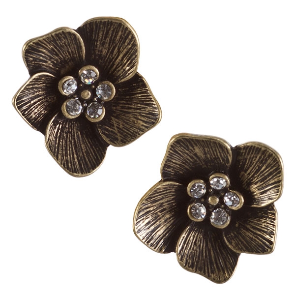Wholesale gun metal flower fashion earrings crystal rhinestone centers measuring