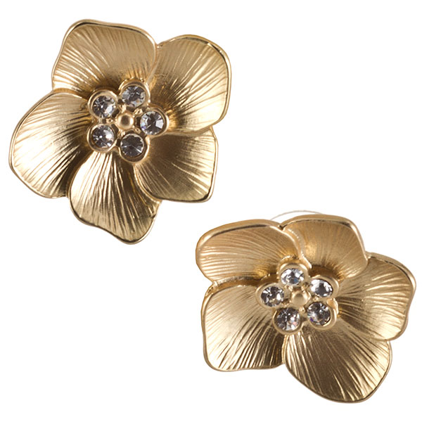 Wholesale gold flower fashion earrings crystal rhinestone centers measuring inch