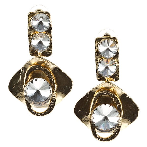 Wholesale dangling polished gold earrings large crystal faceted cabochons Judson