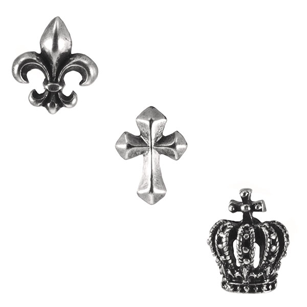 Wholesale brushed silver tiny earrings set fleur di lis cross crown Judson s fas