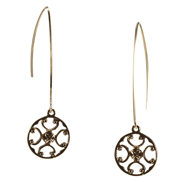 Wholesale gold long stem earrings dangling medallion points Judson s wholesale f