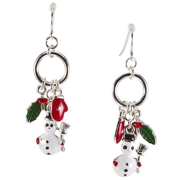 Wholesale christmas charms earrings silver french wires snowman small mittens Ju