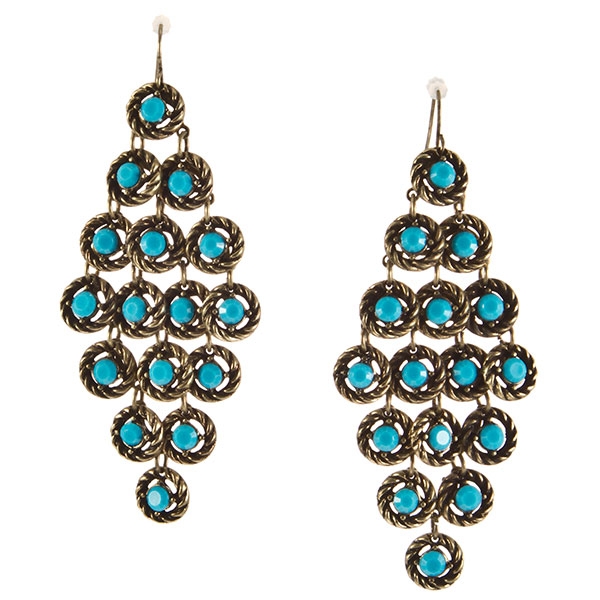 Wholesale gold dangling earrings cascading turquoise cabachons