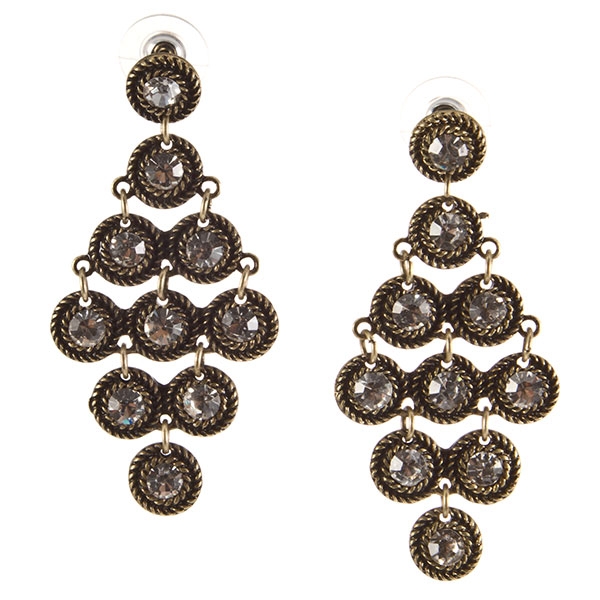 Wholesale gold braided medallion earrings faceted crystal rhinestone center