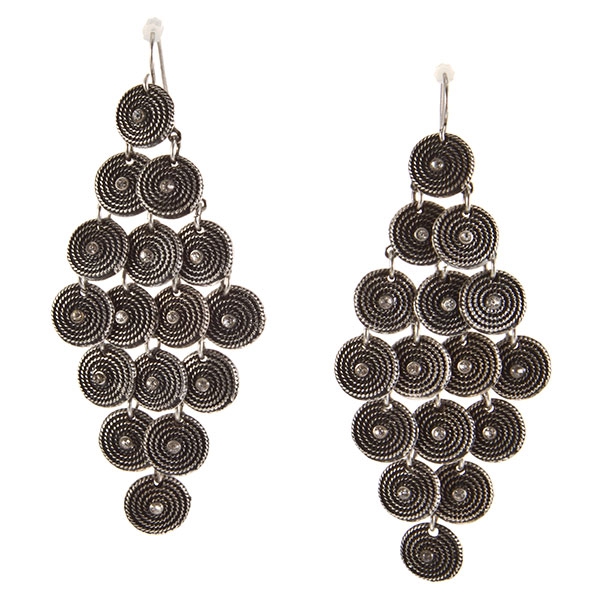 Wholesale silver finish dangling earrings cascading medallions