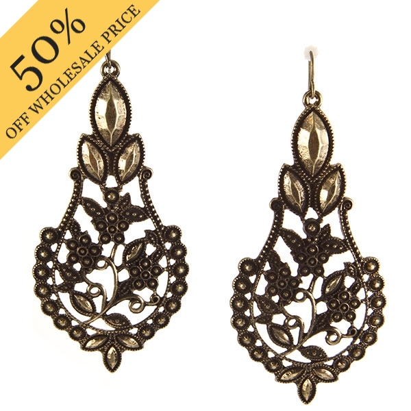 Wholesale dangling antique gold earrings intricate filigree hammered gold detail