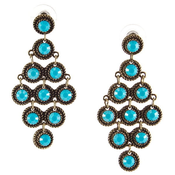Wholesale cascading gold braided medallion earrings center turquoise cabochon