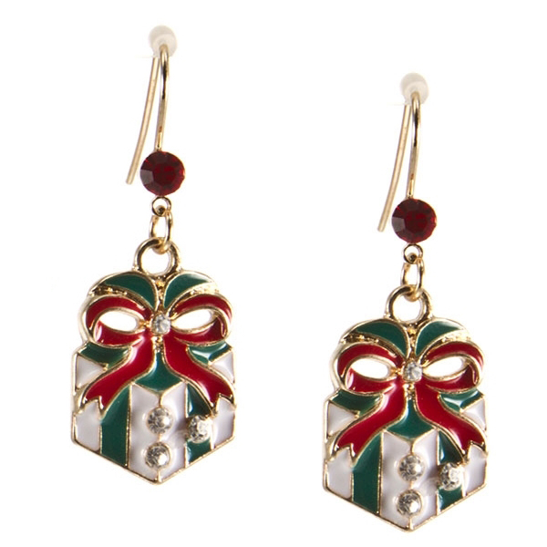 Wholesale miniature holiday wrapped gift earrings french wires