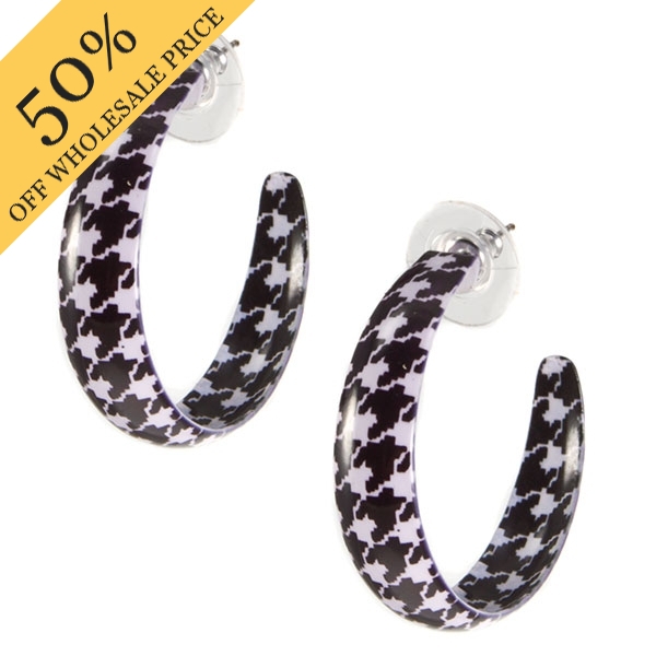 Wholesale hoop earrings black white houndstooth print