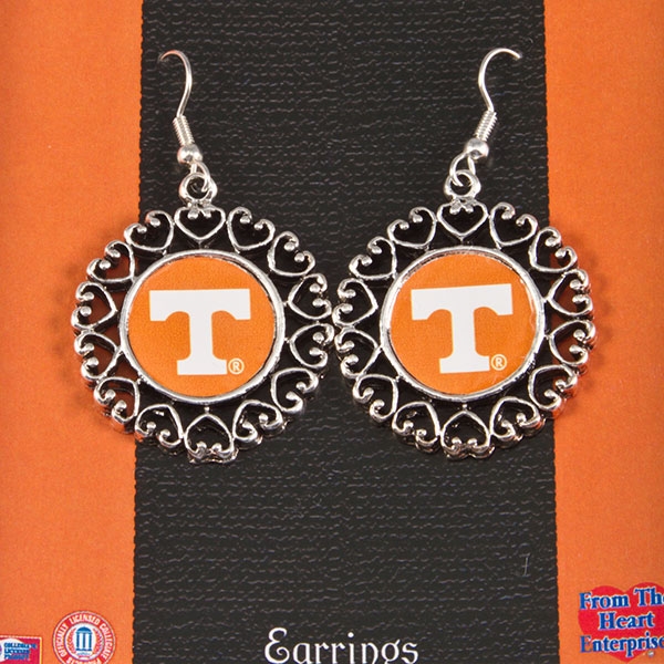 Wholesale tennessee Vols earrings logo center circle framed connected filigree h