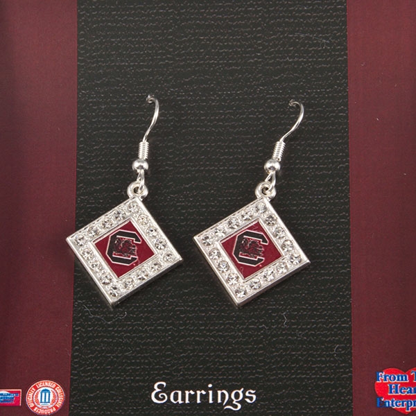 Wholesale south Carolina silver earrings diamond logo center framed crystal rhin