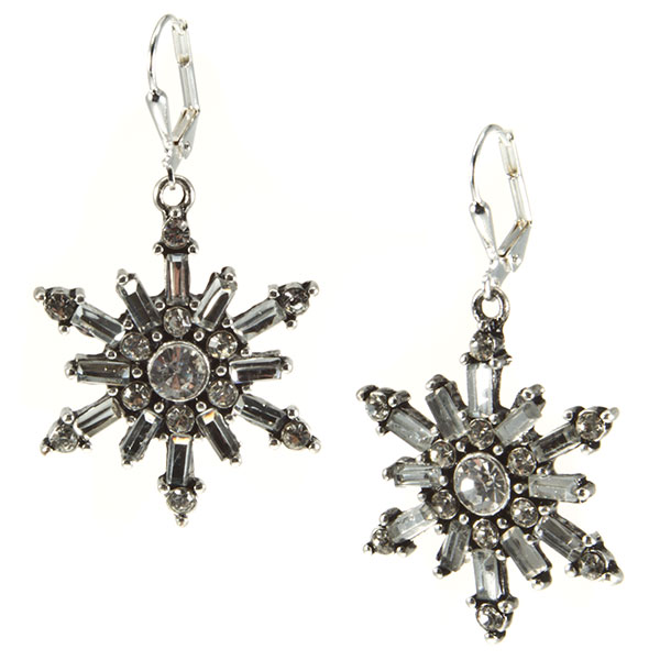 Wholesale silver leverback earrings crystal clear rhinestone studded snowflake
